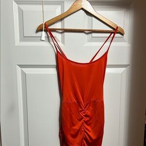 Orange Ruched Spaghetti Strap pants set